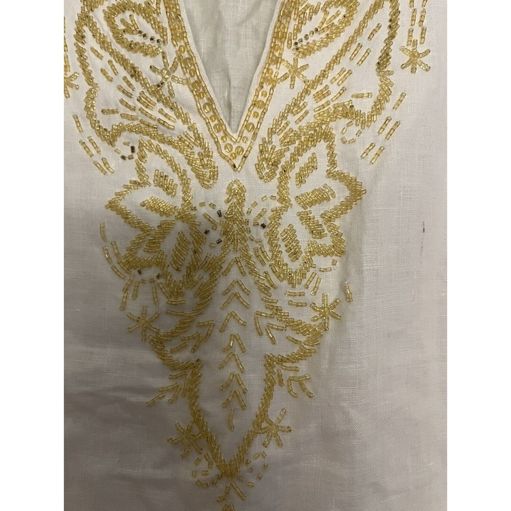 Michael Kors 100% Linen Top Tunic White Beaded Neckline Sleeves Women’s M - Picture 2 of 16